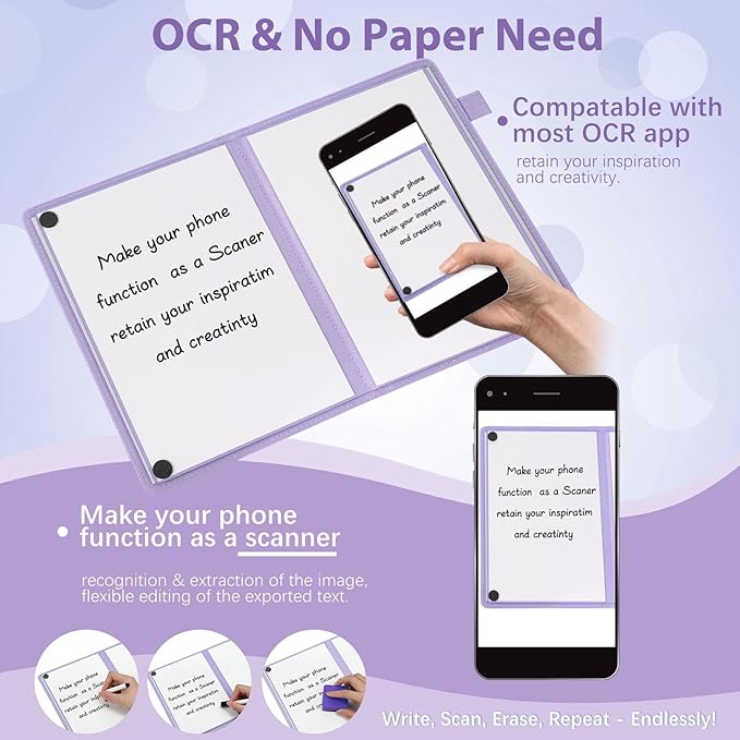 6 Sides Dry Erase Notebook Portable Whiteboards Notebook 9"x6"(a5) Small Reusable Whiteboard Notepad Foldable Anti-ghosting Surface, Travel White Board for Office Study Meeting Planning