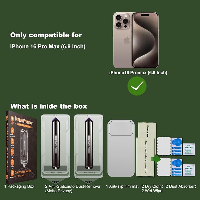 [2-Pack Matte Tempered Glass Screen Protector for iPhone 15 Pro Max Anti-Fingerprint &amp Oil Resistant Smooth as Silk 9H Hardness Bubble-Free Case Friendly 6.7-Inch