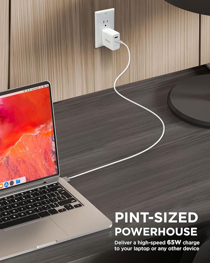 iHome 65W USB C Charger Block GaN Fast Charging with Dual Ports (USB-C PD &amp USB-A) Compact Universal Laptop Charger Foldable Plug [Video Game]