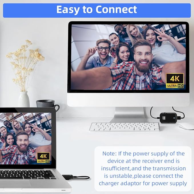 sunmeg Wireless HDMI Transmitter and Receiver 4K Decode 1080P Output Plug & Play 2.4G/5G Wireless HDMI Extender Kit Portable for Streaming Video and Audio to Monitor from Laptop/PC/Projector