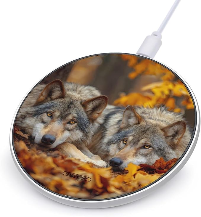 Autumn Wolf Wireless Charger SlimWireless Charging Pad Anti-Slip Charger Mat for Men Women