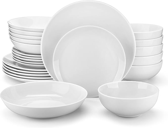 MALACASA 30 Piece Porcelain Dinnerware Set, Grey White Dish Set for 6, Square Ceramic Dishware Sets, Chip and Scratch Resistant Plates and Bowls Sets, Cups and Saucers, Series ELISA