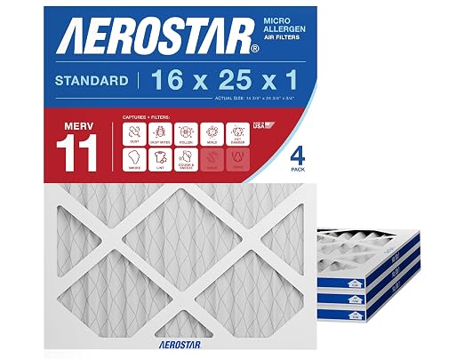 Aerostar 16x25x1 MERV 11 Air Filter, ACTUAL SIZE, Air Conditioning & Furnace