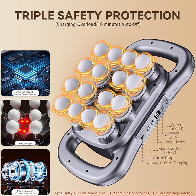 Cexovil 16-Head Massage Gun,2026 Upgrade Deep Tissue Percussion Massager with 9 Modes 9 Intensities, 2600mAh 6H Runtime, Quiet Muscle Tension Release Electric Massage Tools for Back, Shoulders, Legs