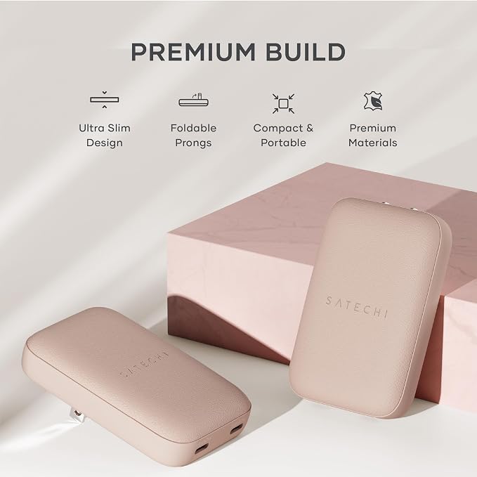Satechi OntheGo 67W GaN Wall Charger PD 3.0 + PPS Dual USB-C Ports Black | Dual USB-C ports 45W+20W split-charging mode fits MacBook iPad iPhone 17 Galaxy Pixel Steam Deck