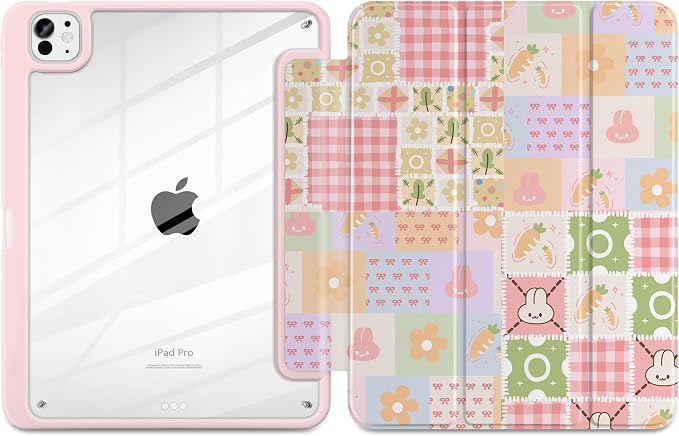 Case for iPad Pro 11 inch M5 2025 /M4 2024 Blue Ribbon Stripe | Blue Ribbon Stripe Folio Case with Clear Back Pencil Holder Trifold Stand and Auto Sleep/Wake for Preppy Aesthetic Users
