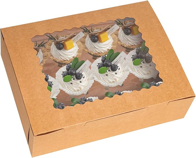 Rarapop 25 Pack Cupcake Boxes Hold 12 Standard Cupcakes, Food Grade Cupcake Holders Bakery Carrier Boxes with Windows and Inserts for Cupcakes, Muffins and Pastries