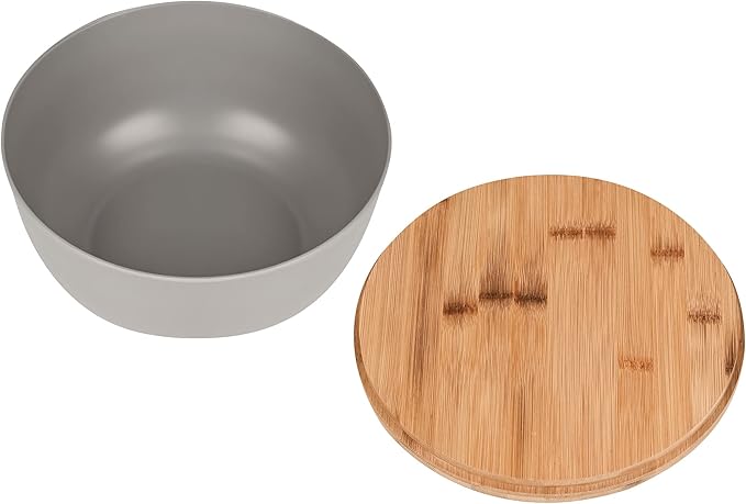 Bamboo Fiber Salad Bowl with Servers Set Large 9.8inches Nature Bamboo Mixing Bowl with Servers with Lid Spoon and Fork for Fruits,Salads and Vegetables