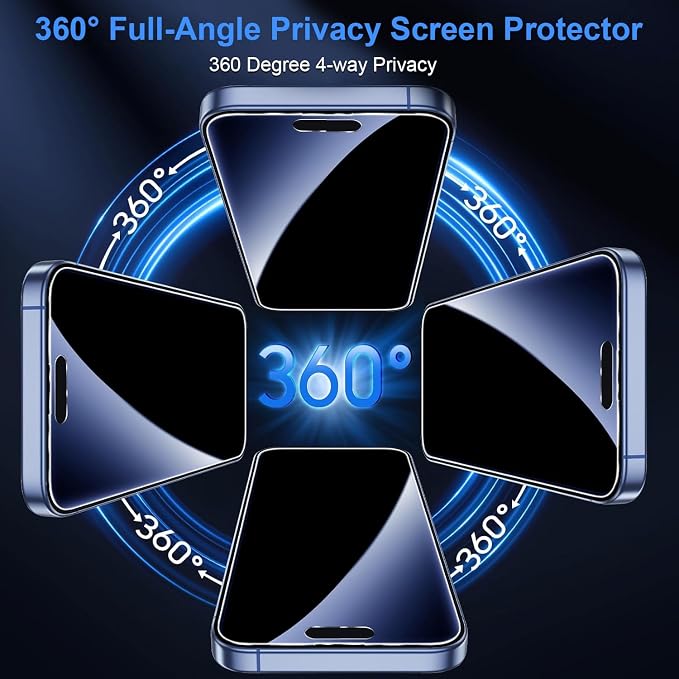 OneFish Screen Protector for iPhone 13 Pro Max / 14 Plus Privacy 4-Way 360° Anti-Spy Tempered Glass 9H Hardness HD Clear Anti-Fingerprint 3D Curved Edges Case-Friendly &amp Easy Installation