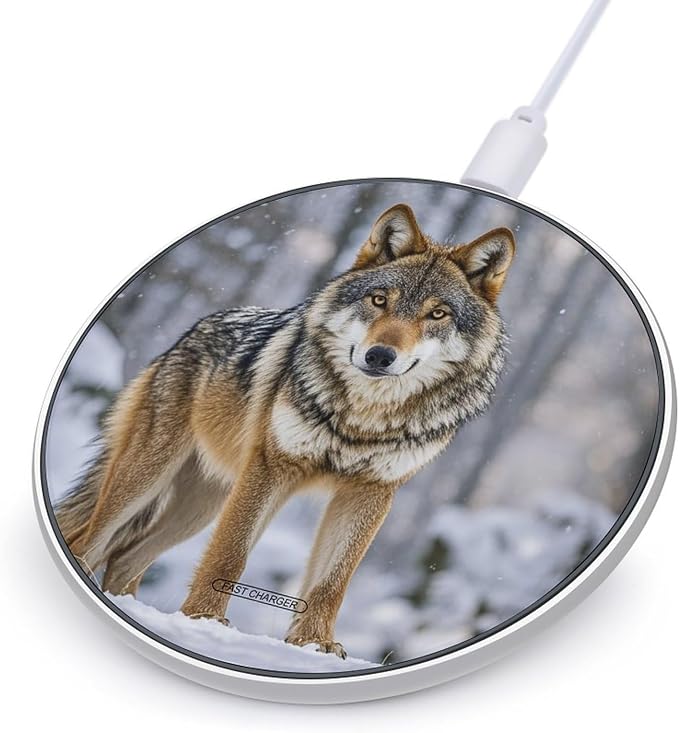 Wolf Wireless Charger 10W Portable Fast Wireless Charging Pad Compatible with Phone Slim Charging Station Lightweight Charger Mat Charging Block for Travel Home Office
