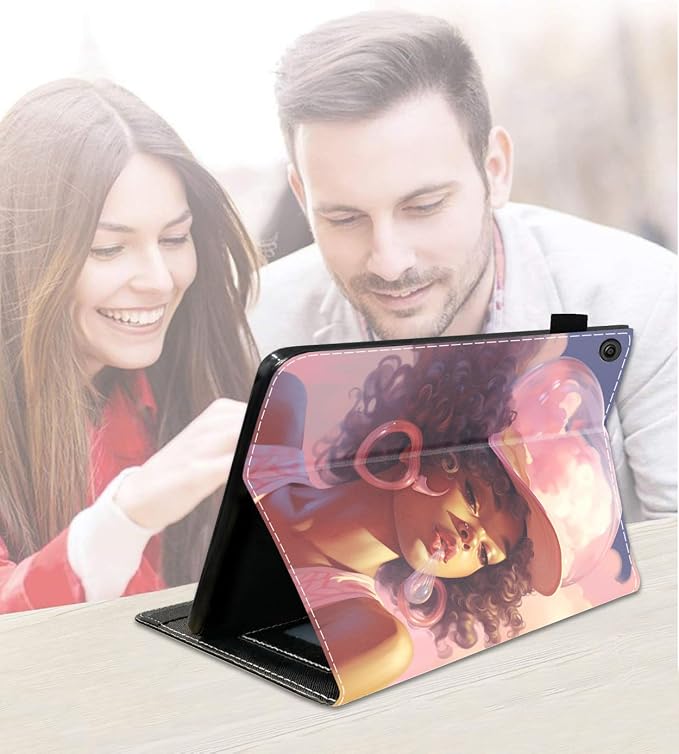 Case for Amazon Fire HD 10 Tablet (9th/7th Generation 2019/2017 Release) Slim PU Leather Cover with Card Slot &amp Auto Wake/Sleep for Fire 10.1 Tablet African American Girl