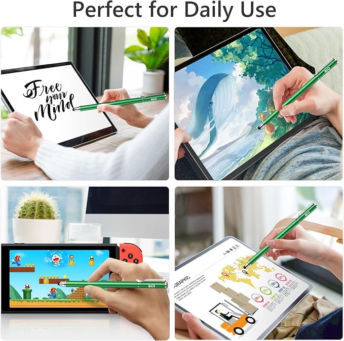 Capacitive Stylus/Styli 2-in-1 Universal Touch Screen Pen for All Touch Screen Tablets/Cell Phones with 20 Extra Replaceable Soft Rubber Tips (4 Pieces Black/Blue/Purple/Green)