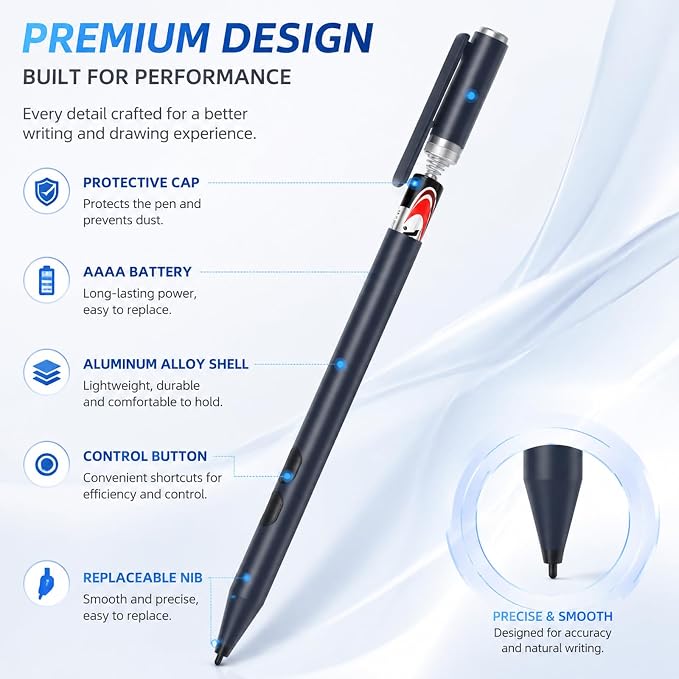 Stylus Pen for HP Omnibook X Flip Rechargeable MPP 2.0 with 4096 Pressure | Digital Stylus Pen for HP Envy/Pavilion/Spectre x360 – Tilt Support Palm Rejection Fast Charge Ideal for Drawing &amp N