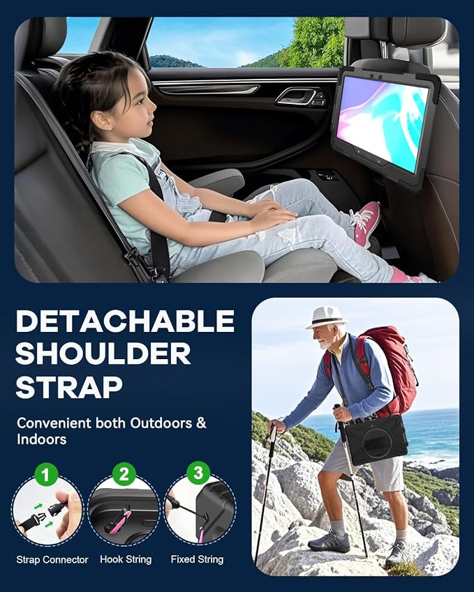 DreamerX for Samsung Galaxy Tab Active5 Pro 2025/Active 4 PRO/Active PRO 10.1 Case Heavy Duty Rugged Shockproof Drop Protection Cover with 360 Rotating Stand Handle Hand Strap Shoulder Strap Black