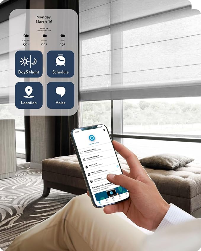 Graywind Smart Roman Shades 20% Blackout Compatible with Alexa Google Rechargeable Motorized Window Blinds Remote Control View Visible Plain Fold, Custom Size (Semi-Sheer Grey)
