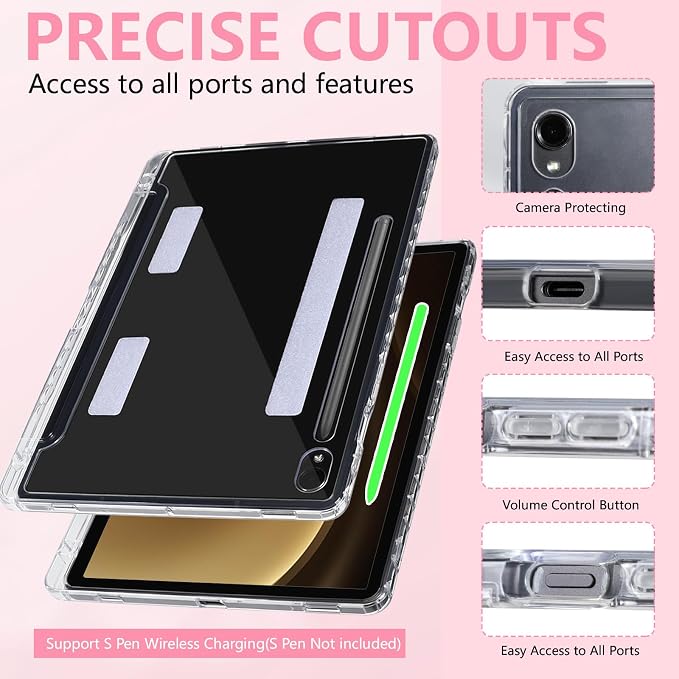 Case for Samsung Galaxy Tab S10 Lite / S10 FE / S9 FE 10.9-Inch / S9 11 | PU Leather / Zipper Bag / Clear Back Case / Hand Strap / Shoulder Strap / S-Pen Holder / Stand Cover