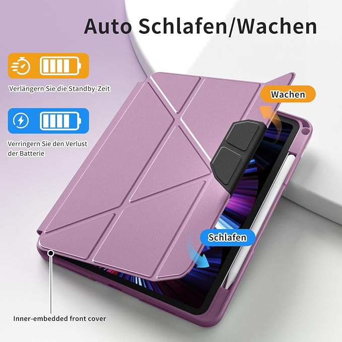 Case for iPad (A16) 11th Gen 11'' 2025/iPad 10th Gen 10.9'' 2022 | Shockproof Protective Cover with Pencil Holder Multi-Angle Stand Clear Back Support Touch ID &amp Auto Sleep/Wake (Black)