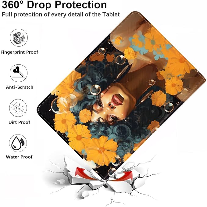 Case for Samsung Galaxy Tab S10 Lite/ S10 FE/ S9 FE 5G 10.9 Inch/ S9 11 Inch - Slim PU Leather Folding Stand Folio Cover with Auto Sleep/Wake - African American Girl