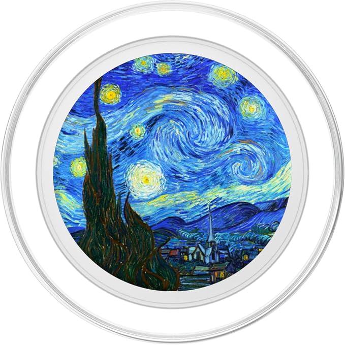 PopGrip: Swappable Grip for Phones &amp Tablets Gift - Black Phone Grip - Art: Vincent Van Gogh Starry Night - Compatible with Smooth Hard Plastic Cases