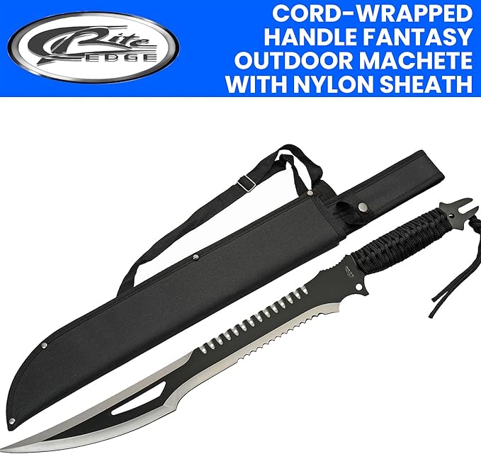 SZCO Supplies 25” Cord-Wrapped Handle Fantasy Outdoor Machete with Nylon Sheath 926956 Black