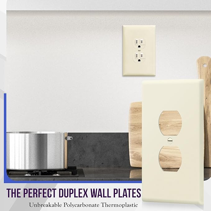 ENERLITES Duplex Receptacle Outlet Wall Plate, Jumbo Electrical Outlet Cover, Gloss Finish, Oversized 1-Gang 5.51" x 3.50", Polycarbonate Thermoplastic, 8821O-LA, Light Almond