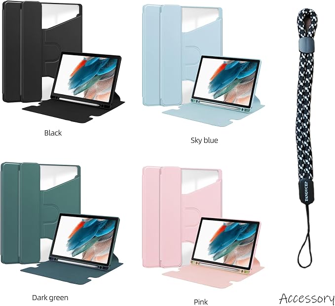 Tablet Case for Samsung Galaxy TAB A9+/A9 Plus with S Pen Holder 360° Swiveling Stand Shockproof Cover with Clear Transparent Back Shell Auto Wake/Sleep (Black Galaxy Tab A9 Plus)