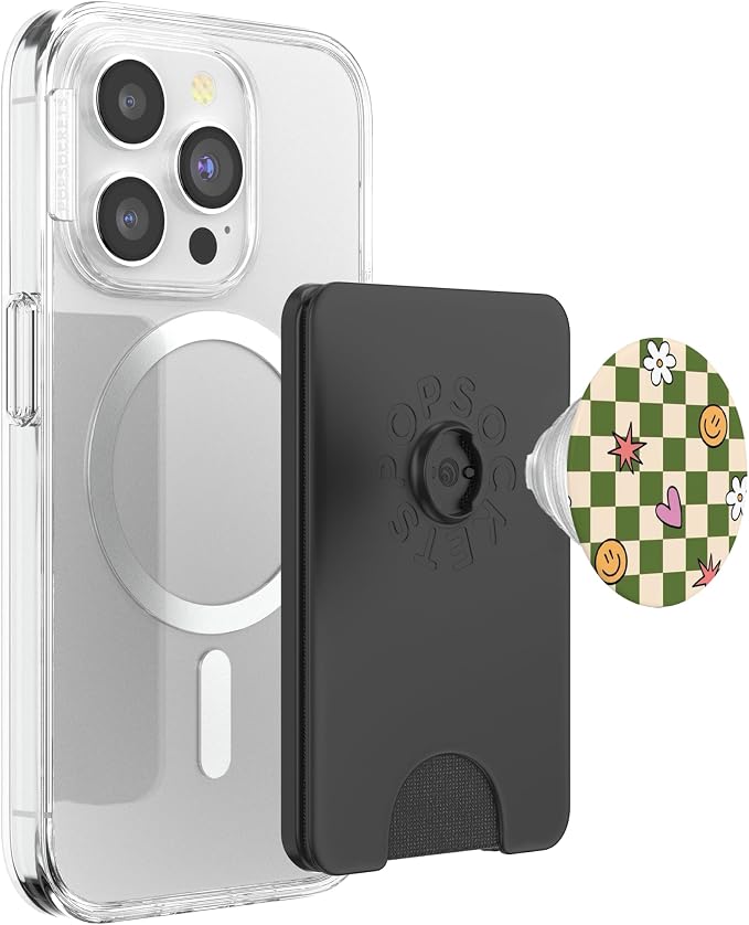 Green Checker Cute Doodle Pattern PopSockets Adhesive PopGrip