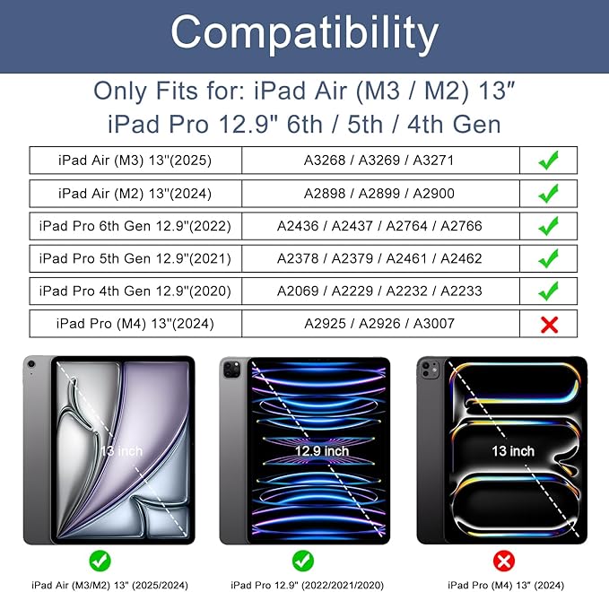 Soke Case for iPad Air 13 Inch (M4/M3/M22026-2024) iPad Pro 12.9 6th/5th Generation with Pencil Holder(2021 2022 Release)-[Apple Pencil Charging + Auto Wake/Sleep] Soft Back Cover Book Black
