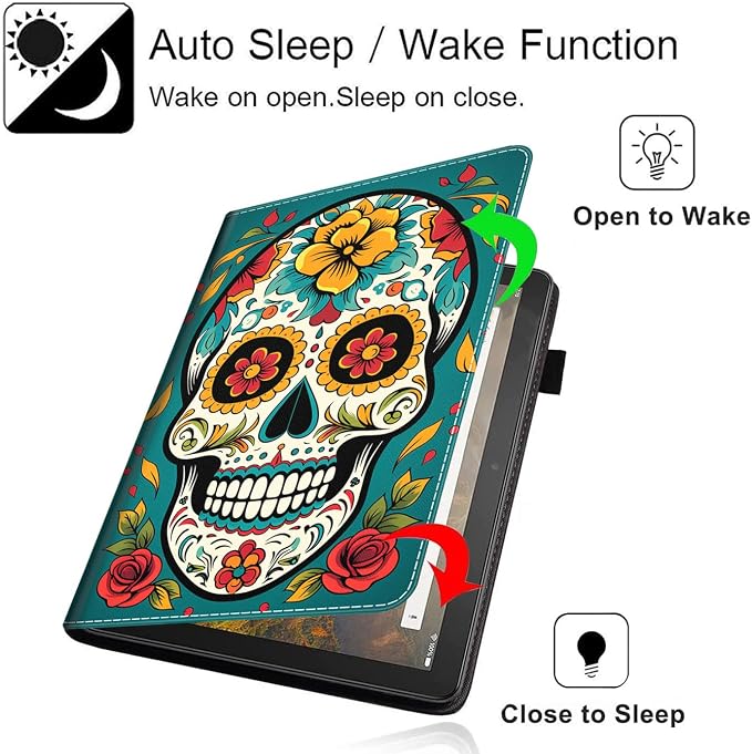Case Cover for Amazon All-New Kindle Fire 7 Tablet (2022 Release-12th Generation) Latest Model 7 Slim Folding Stand Cover with Auto Wake/Sleep Dancing Skeleton in Mexican Costume