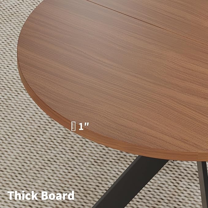 45.3" Walnut Round Dining Table Set with 2 Chairs – Mid-Century Modern Small-Space Kitchen & Dining Room Furniture for Apartment or Breakfast Nook (Boxwood – Table + 2 Brown Chairs)
