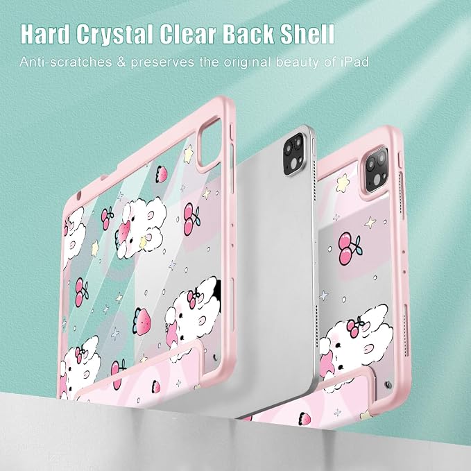 Case for iPad 12.9 Inch (6th/5th/4th/3rd Generation 2022/2021/2020/2018) Pencel Holder + Trifold Support Auto Sleep/Wake Transparent Shockproof Back Cover Abstract Floral SD163