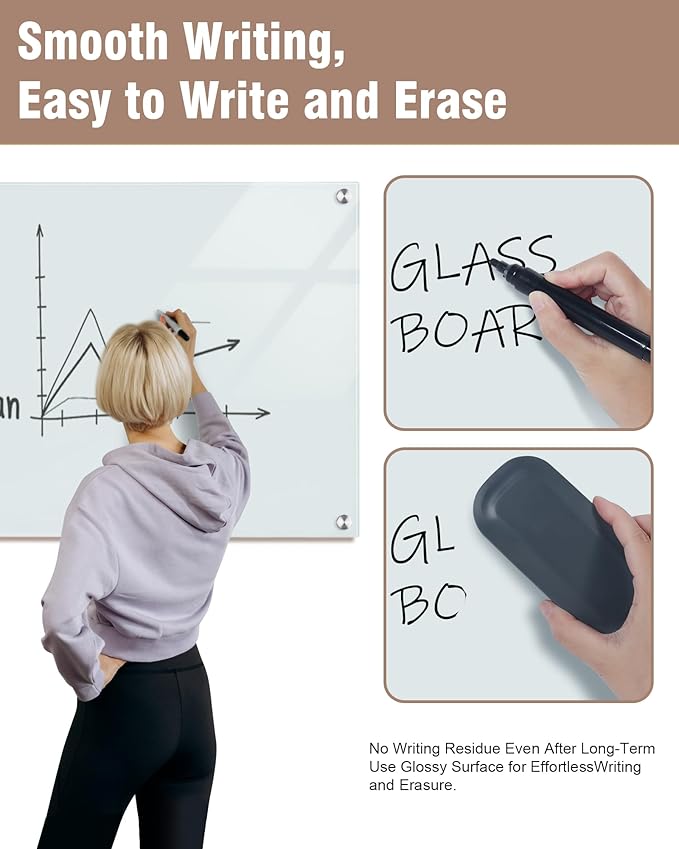Mifuro Magnetic Glass Whiteboard，96"x48" Wall Mounted Frameless Dry Erase Board for Office, Home & School White