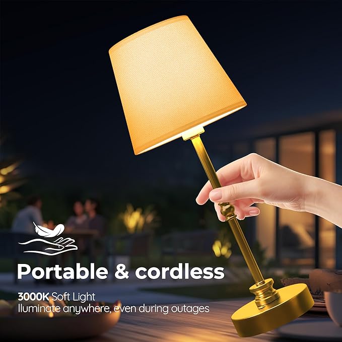 Rechargeable Table Lamp Cordless,5200mAH Battery Operated LED Lamp,3000K Stepless Dimming,Portable Touch Control Wireless Lamp for Dining Room Living Room Bedroom Restaurant Gold 1 Pack