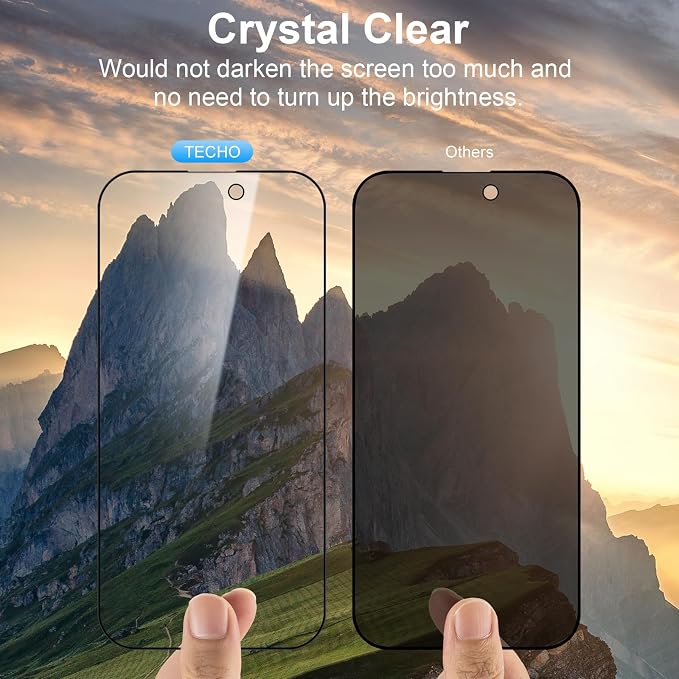 TECHO Privacy Screen Protector for iPhone 16 Plus/iPhone 15 Plus Tempered Glass Film Full Coverage Edge to Edge Anti Spy Private 9H Hardness 2 Pack 6.7 Inch