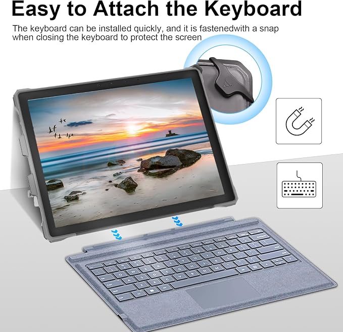 Case for 12.3 Microsoft Surface Pro 7+/7/6/5/4 Protective Rugged Cover Case with Surface Pen Holder and Hand Strap Compatible with Surface Pro Type Cover Keyboard (Black)
