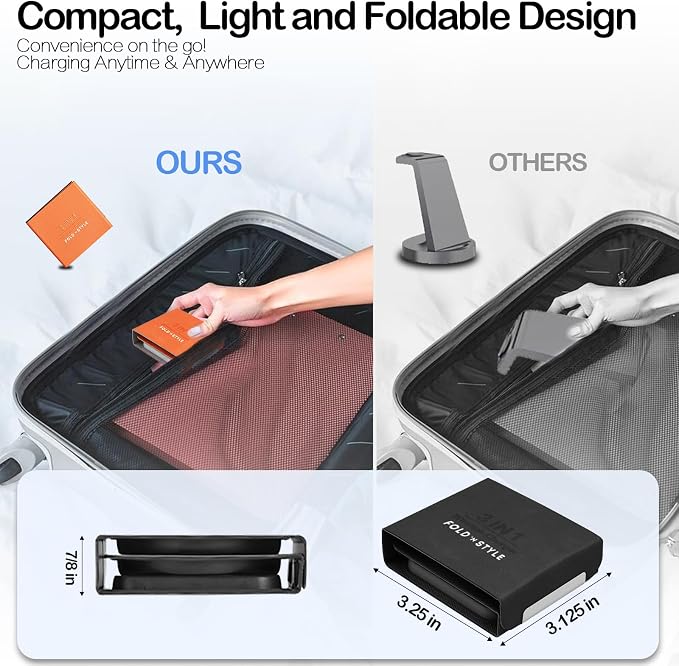 Fold 'N Style 3-in-1 Foldable Magnetic Wireless Charger Keychain 15W Travel Fast Charger for iPhone 15/14/13/12 Pro/Max/Plus Apple Watch AirPods Samsung Galaxy/Note Charge 2 Phones Simultaneously