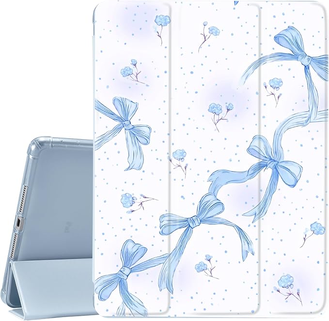 JOYLAND Pink Bow Compatible with iPad 6th/5th Generation (2018 2017 Model 9.7 Inch)iPad Air 2/Air 1 (9.7 Inch) with Pencil Holder-Trifold Stand Protective Cover with Soft TPU BackBlack