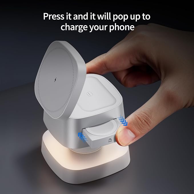 4 in 1 Magnetic Wireless Charging Station15W Fast Charging with Night Light for MagSafe Charger Stand3 in 1 Wireless Charger for iPhone 17/16/15/14/13 Pro MaxApple Watch &amp AirPodsSand Gold