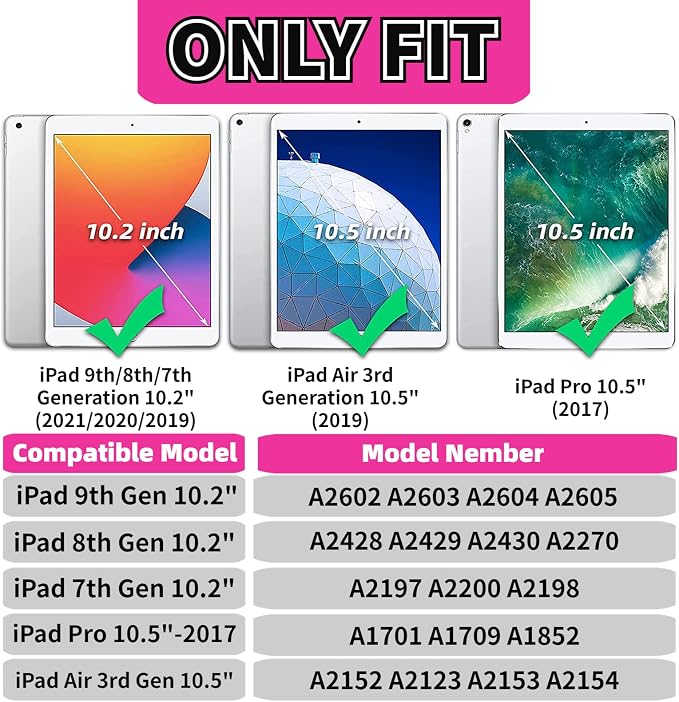 Kids Case for iPad 10.2 &amp 10.5 iPad 9th/8th/7th Generation 10.2 2021 2020 2019 Case with Screen Protector iPad Air 3rd Gen/Pro 10.5 inch Protective Cover with Handle Stand Black