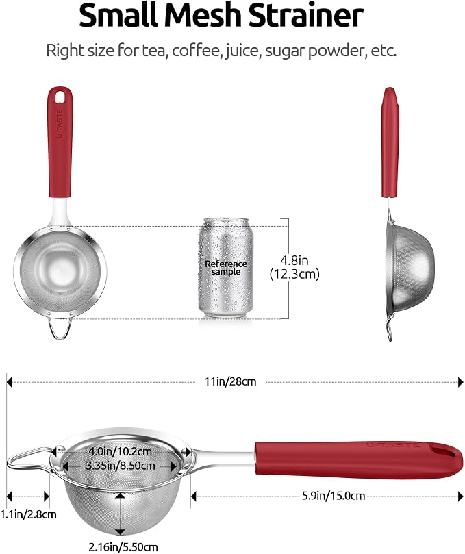 U-Taste Small Fine Mesh Strainer: 18/8 Stainless Steel 3.35in 30 Mesh Kitchen