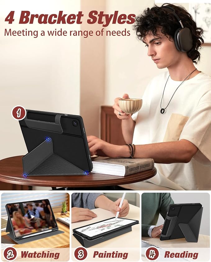 for Samsung Galaxy Tab A9 Plus Case with Pen Holder - for Girls Women Boys Cute Cartoon Cool Anime Kawaii Fun Protector Stand Folio Moon Cat