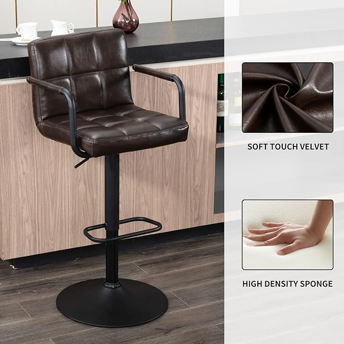 Furnimart 30" Faux Leather Upholstered Bar Stool, Adjustable Counter Stools Bar Chairs Modern Design Swivel Barstools Hydraulic Stools for Kitchen and Dining Room Set of 4