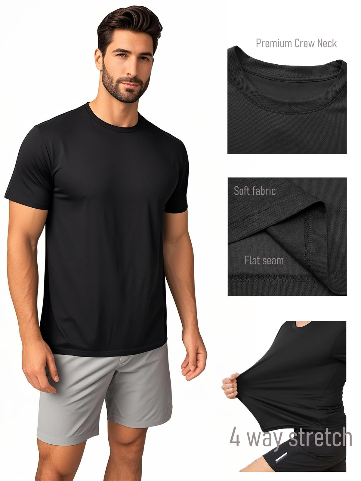 5 Pack Mens Short Sleeve Quick Dry Active Athletic T Shirt Running Gym Workout Tee Tops