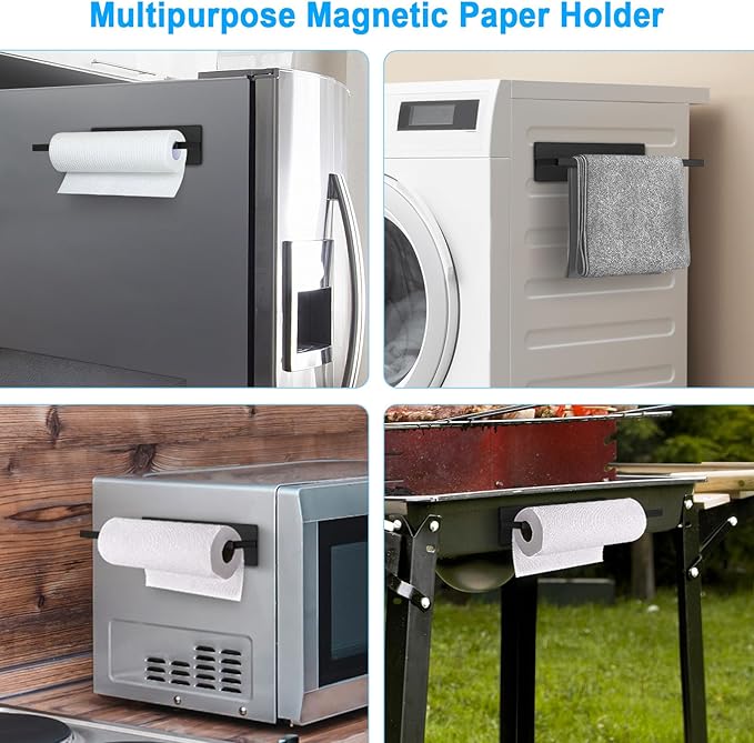 Paper Towel Holder, Magnetic Paper Towel Holder for Fridge, Toilet Paper Roll Holder Magnet Towel Rack Wall Mount Fridge Organizer for Paper Towels Rolls Bathroom Pantry RV Kitchen Storage