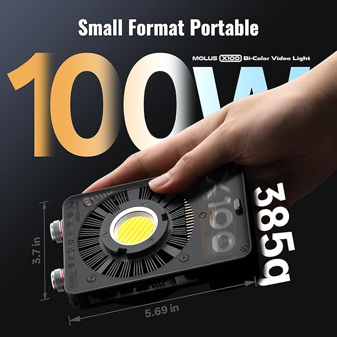 ZHIYUN MOLUS X100 Bi-Color Pro 100W Video Light [Official] V2 Upgraded Version Professional Photography Lighting Portable Continuous Output Lighting 2700K~6500K CRI≥95 TLCI≥97 for Youtuber TT Photog