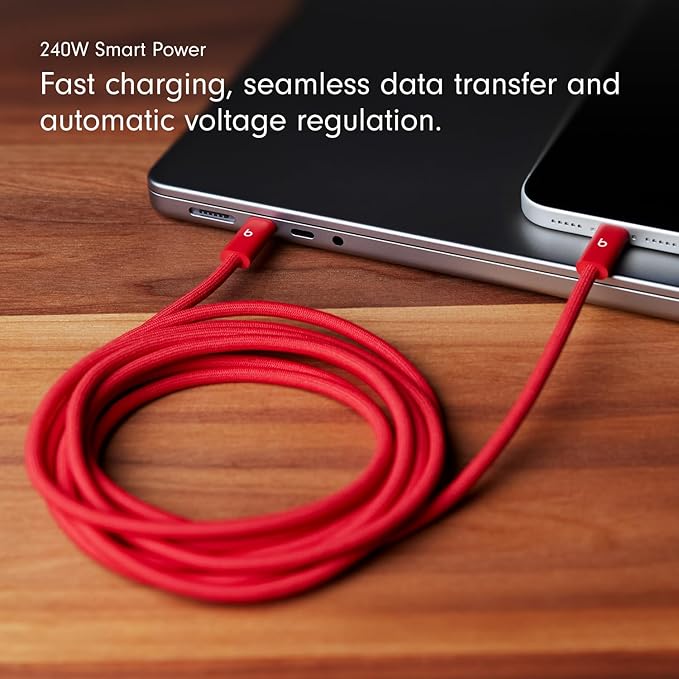 Beats 240W USB-C to USB-C Braided Cable Fast Charging Durable/Tangle Free Compatible with Apple and Android Devices (3 m/10 ft) – Bolt Black
