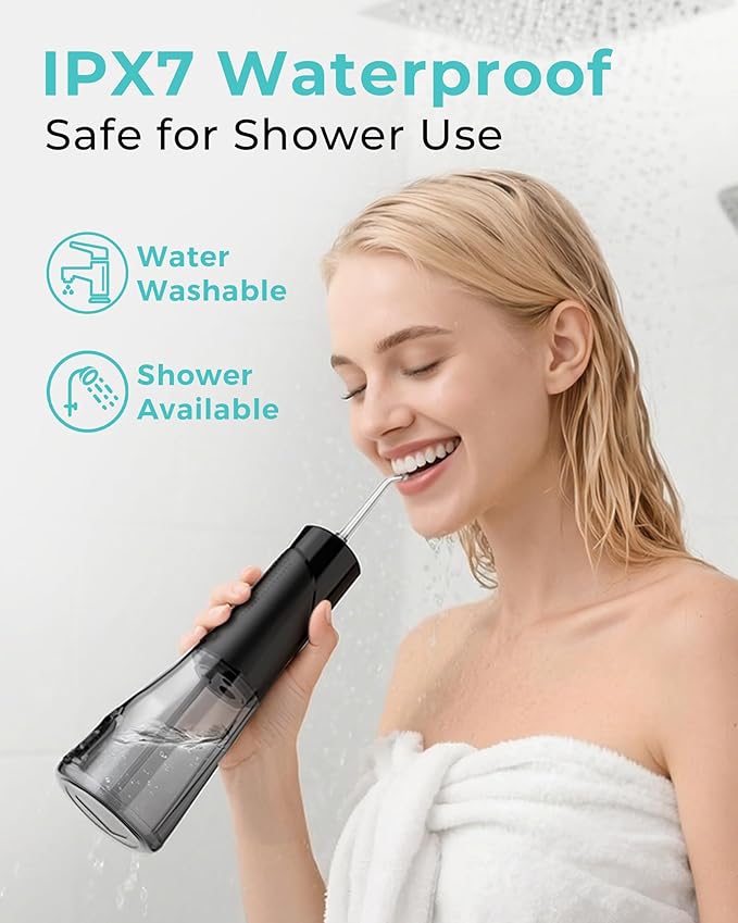 Water Flossers for Teeth - 5 Modes, 6 Flossing Tips, Rechargeable Cordless Portable 300ML Larger Tank Electric Waterflosser Cleaner IPX7 Waterproof Floss Cleaning Teeth Pick for Home Travel