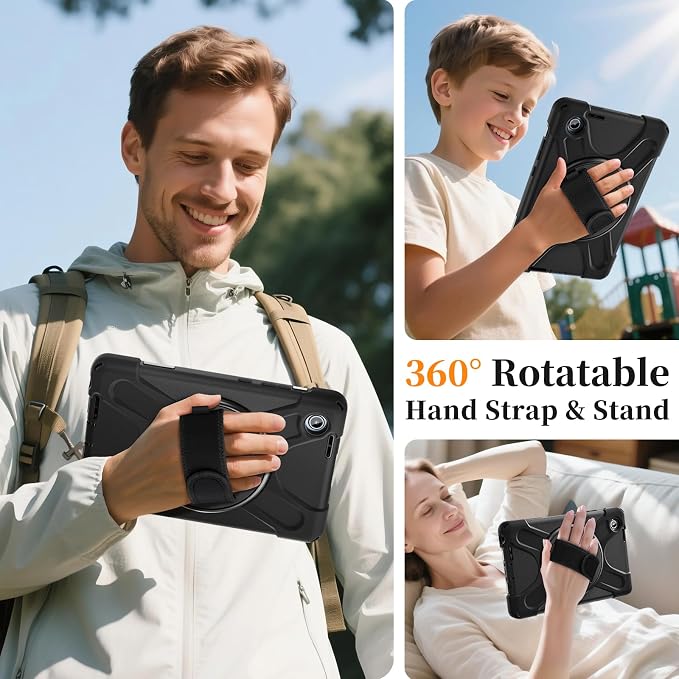 Case for Galaxy Tab S10 FE+ 13.1 2025 with Screen Protector+360 Rotating Hand Strap&ampStand+Shoulder Strap (Black)