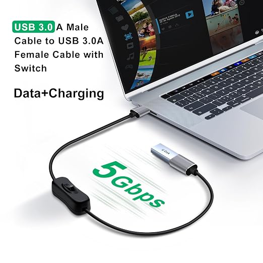 USB 3.0 Cable with Switch 5Gbps Data Transmit USB 3.0 Extension Cable Gold Plated Connectors Type A Male to Female Extension Cable for Laptops PC TV (Black 1.5 m)