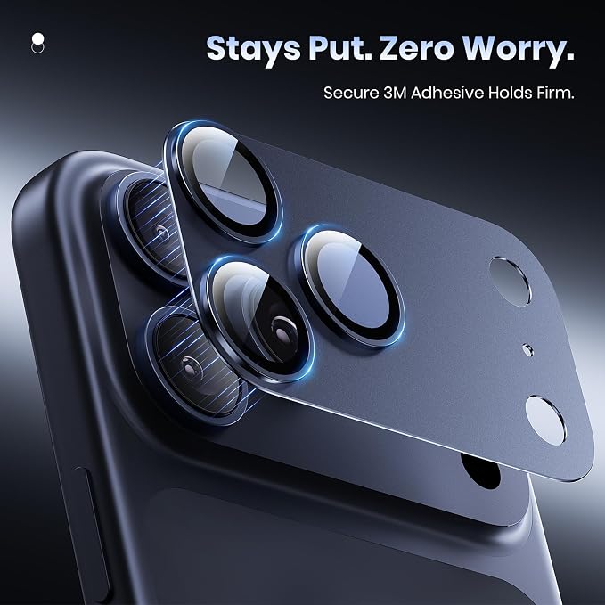 for iPhone 17 Pro Camera Lens Protector - 12FT Shatterproof | Military Grade Protection Strong Adsorption 9H+ Tempered Glass Camera Screen Full Protective Cover Case Friendly Black